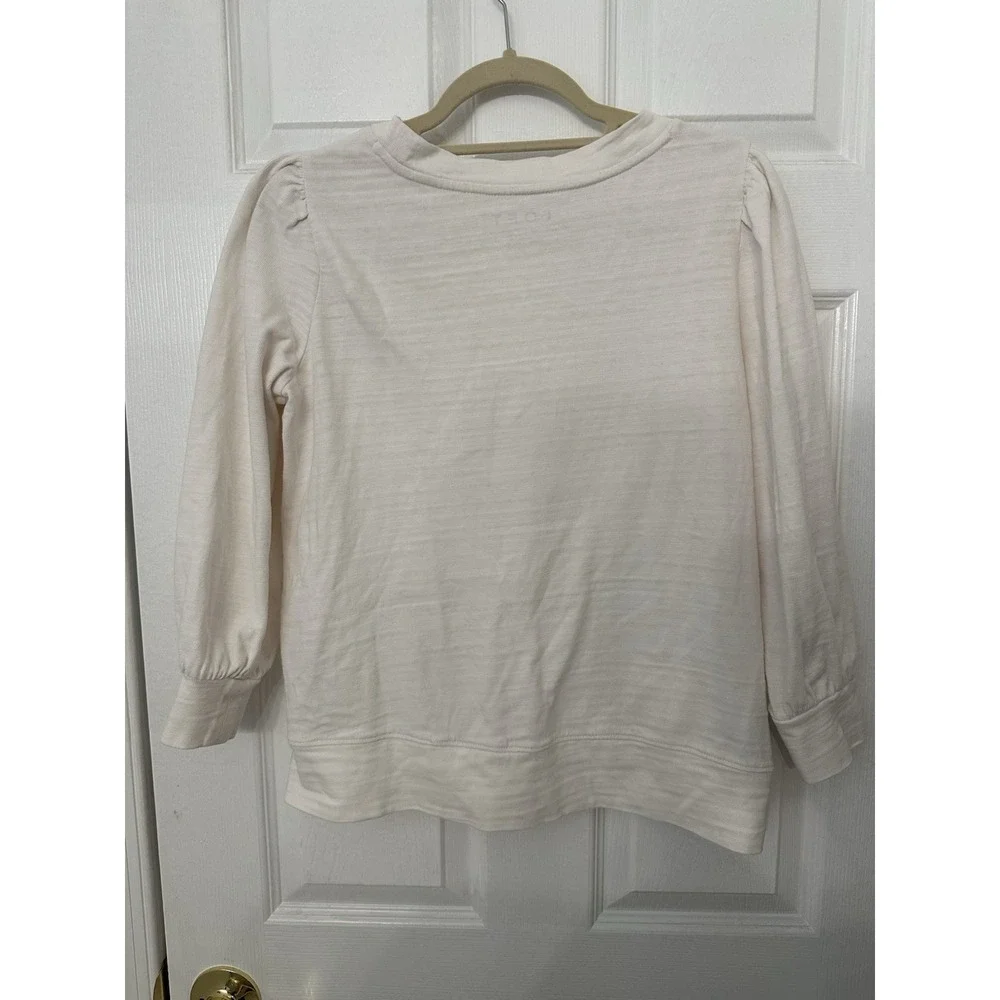 LOFT Ivory 100% Cotton Knit Crew Neck Puff Sleeve Blouse Womens Size M RN140923